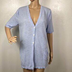 J. Jill pale blue linen blend oversized short sleeve cardigan Size S